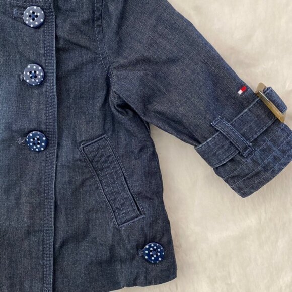Tommy Hilfiger Baby Girls Hooded Denim Pea Coat Polka-Dot Buttons 6-9 Months - Picture 5 of 11